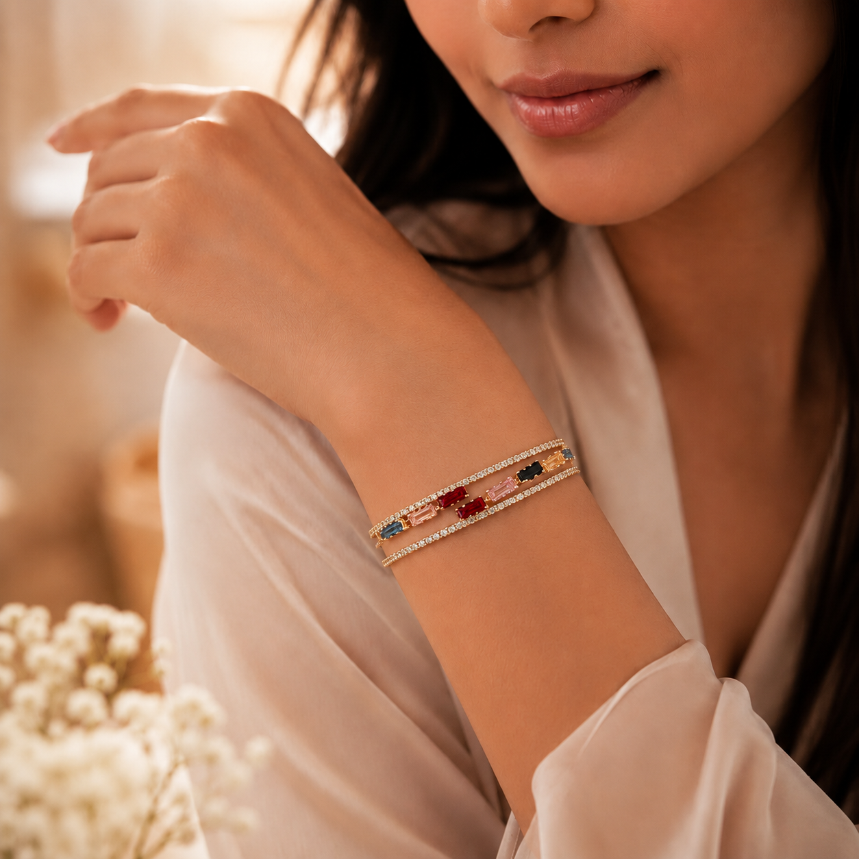Rose Charm Cuff Bracelet